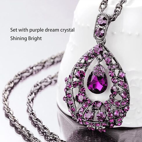 قلادات WEMSPF الأرجوانية على شكل قطرة الماء للسيدات، مجوهرات الخريف للنساء، قلادات طويلة in Kuwait