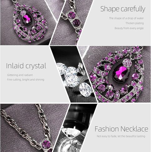 قلادات WEMSPF الأرجوانية على شكل قطرة الماء للسيدات، مجوهرات الخريف للنساء، قلادات طويلة in Kuwait