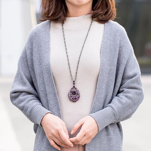 قلادات WEMSPF الأرجوانية على شكل قطرة الماء للسيدات، مجوهرات الخريف للنساء، قلادات طويلة in Kuwait