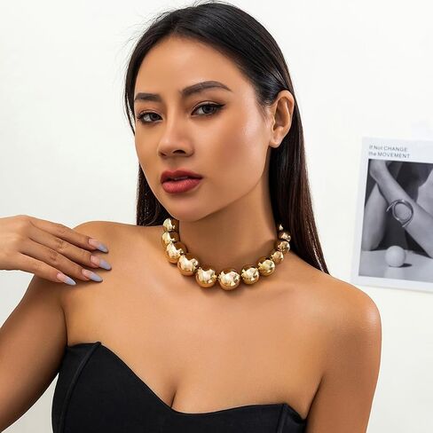 FANJURNEY Boho Round Pearl Jewelry Set Chunky Geometric bead Necklace Set for Women Girls in Saudi Arabia