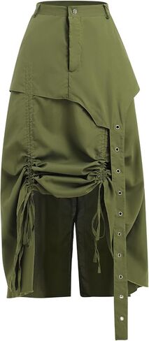 Women Trendy Y2K Cargo Maxi Skirts Vintage Solid High Rise Drawstring Ruched Long Skirt with Pockets Streetwear in Saudi Arabia