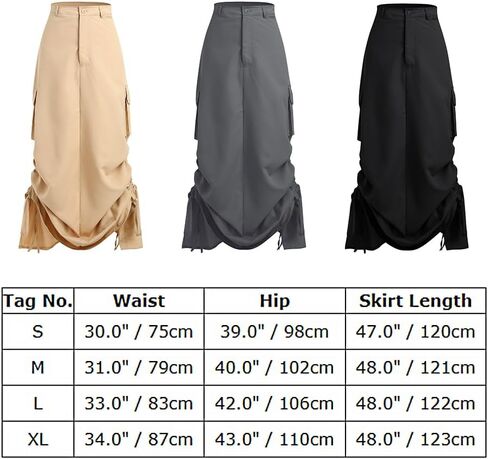 Women Trendy Y2K Cargo Maxi Skirts Vintage Solid High Rise Drawstring Ruched Long Skirt with Pockets Streetwear in Saudi Arabia