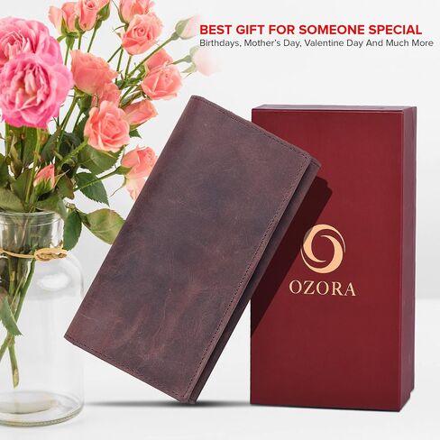 محفظة جلدية ثنائية الطي مصنوعة يدويًا من Ozora RFID مع حاملات بطاقات متعددة، محفظة سفر للنساء (صياد بني) in Saudi Arabia