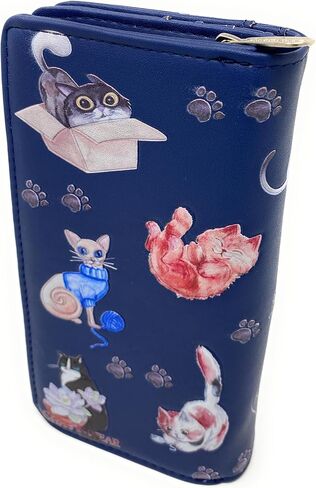 Shag Wear Playful Cats Large Animal Wallet for Women and Teen Girls Vegan Faux Leather Blue/Grey 7" in Saudi Arabia