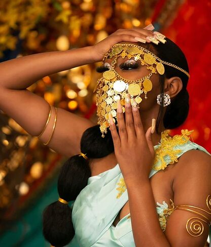 مجموعة أساور حجاب العملات الذهبية من Idealway Cosplay Mask قناع الهالوين للسيدات لحفلات تنكرية in Kuwait