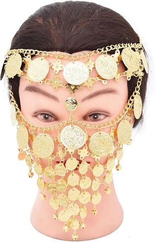 مجموعة أساور حجاب العملات الذهبية من Idealway Cosplay Mask قناع الهالوين للسيدات لحفلات تنكرية in Kuwait