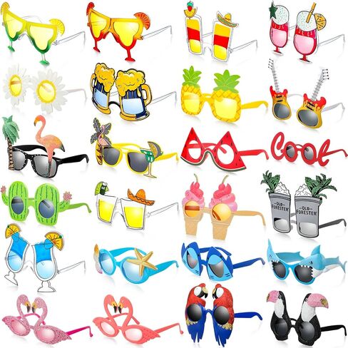 Konohan 24 Pairs Luau Sunglasses Hawaiian Glasses Tropical Summer Beach Photo Props for Kids Adults Birthday Decorations (Cool Style) in Saudi Arabia