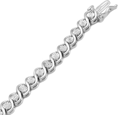 سوار من الفضة الإسترلينية عيار 1/20 قيراط من Jewelili باللون الأبيض الطبيعي المستدير الماسي ، 7 25 بوصة ، معدن ، ألماس, 7 25 inch, معدن, ألماس in Saudi Arabia