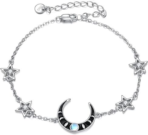 CRMAD Moon Star Bracelet for Women Sterling Silver Moon Phase Bracelet Bracelet Irish Jewelry Gifts for Girl Mother (Butterfly 2, 17.5+5cm), 17.5+5cm, Metal, not known in Saudi Arabia