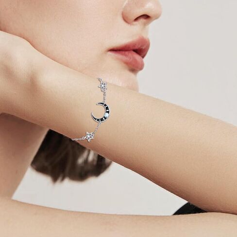 CRMAD Moon Star Bracelet for Women Sterling Silver Moon Phase Bracelet Bracelet Irish Jewelry Gifts for Girl Mother (Butterfly 2, 17.5+5cm), 17.5+5cm, Metal, not known in Saudi Arabia