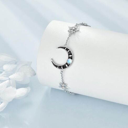 CRMAD Moon Star Bracelet for Women Sterling Silver Moon Phase Bracelet Bracelet Irish Jewelry Gifts for Girl Mother (Butterfly 2, 17.5+5cm), 17.5+5cm, Metal, not known in Saudi Arabia