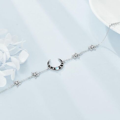 CRMAD Moon Star Bracelet for Women Sterling Silver Moon Phase Bracelet Bracelet Irish Jewelry Gifts for Girl Mother (Butterfly 2, 17.5+5cm), 17.5+5cm, Metal, not known in Saudi Arabia