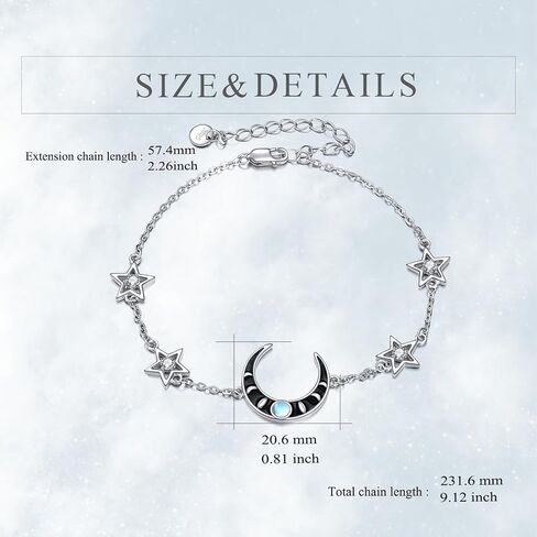 CRMAD Moon Star Bracelet for Women Sterling Silver Moon Phase Bracelet Bracelet Irish Jewelry Gifts for Girl Mother (Butterfly 2, 17.5+5cm), 17.5+5cm, Metal, not known in Saudi Arabia
