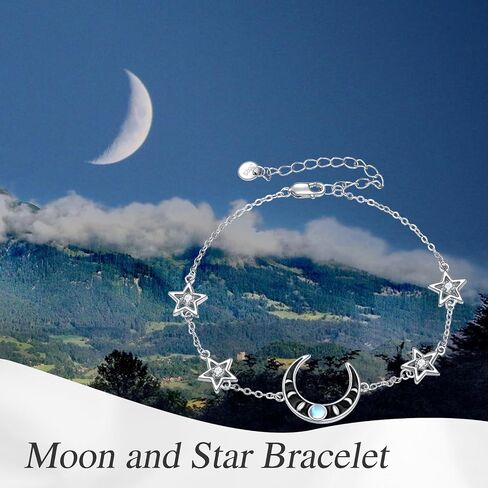 CRMAD Moon Star Bracelet for Women Sterling Silver Moon Phase Bracelet Bracelet Irish Jewelry Gifts for Girl Mother (Butterfly 2, 17.5+5cm), 17.5+5cm, Metal, not known in Saudi Arabia