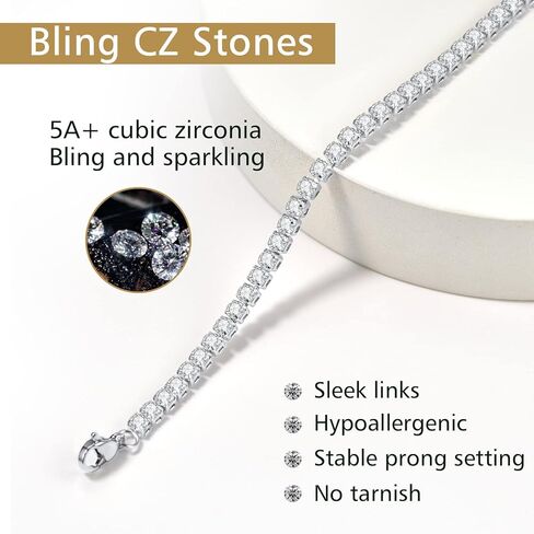 FindChic 925 Sterling Silver Figaro/Cuban Link Italian Chain Bracelets for Women Men 3MM/5MM Width 6.3'' to 8.3'' Length Adjustable, with Gift Box in Kuwait