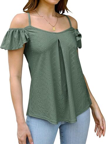 قمصان نسائية LUYAA برقبة سكوب بدون أكمام ومطرزة بثقوب، بلوزات قصيرة غير رسمية فضفاضة in Kuwait