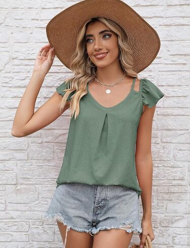 قمصان نسائية LUYAA برقبة سكوب بدون أكمام ومطرزة بثقوب، بلوزات قصيرة غير رسمية فضفاضة in Kuwait