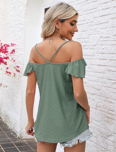 قمصان نسائية LUYAA برقبة سكوب بدون أكمام ومطرزة بثقوب، بلوزات قصيرة غير رسمية فضفاضة in Kuwait