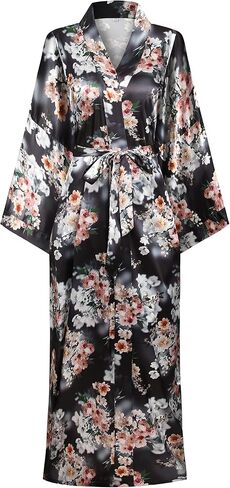 Women's Long Kimono Robe Floral Bathrobe Printed Wedding Nightgown Soft Lightweight Sleepwear in Saudi Arabia