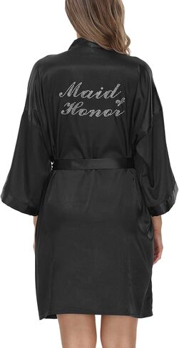 أردية JANE'S CUTIE مقاس واحد من الساتان الحريري لحفلات الزفاف ووصيفة العروس مع أحجار الراين الفضية in Kuwait