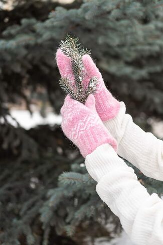 Women's Wool Mittens Winter Warm Gloves Pink in Kuwait