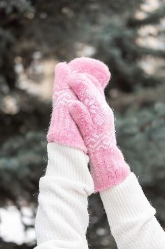 Women's Wool Mittens Winter Warm Gloves Pink in Kuwait