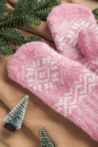 Women's Wool Mittens Winter Warm Gloves Pink in Kuwait