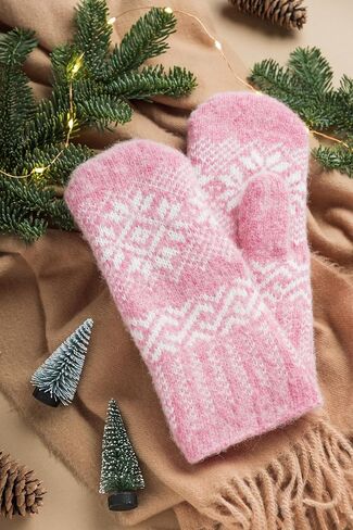 Women's Wool Mittens Winter Warm Gloves Pink in Kuwait