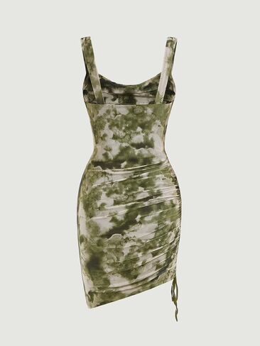 فستان Milumia النسائي بدون أكمام مكشكش Bodycon قصير برباط جانبي in Saudi Arabia