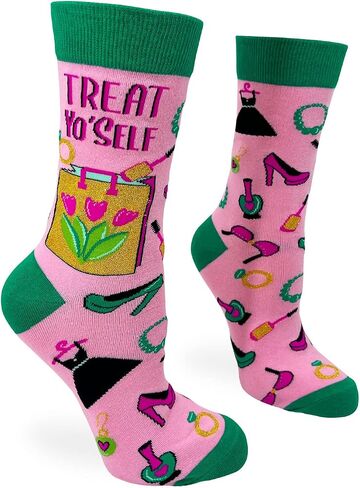 Treat Yo'Self Cute Graphic Socks for Women - Pink, Multicolor - 1 Pair, Fits Shoe Size 5-10 in Saudi Arabia