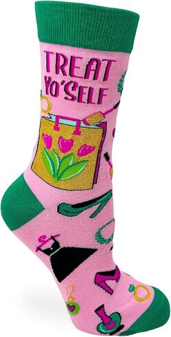Treat Yo'Self Cute Graphic Socks for Women - Pink, Multicolor - 1 Pair, Fits Shoe Size 5-10 in Saudi Arabia