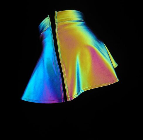 LZLRUN Women's Shiny Rainbow Reflective Skirt Fashion Flared Rave Mini Skirt in Saudi Arabia