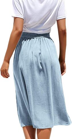 Naggoo Front Button Skirt for Summer Chiffon Floral Yellow Women Skirts with Pockets Medium in Kuwait