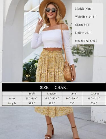 Naggoo Front Button Skirt for Summer Chiffon Floral Yellow Women Skirts with Pockets Medium in Kuwait