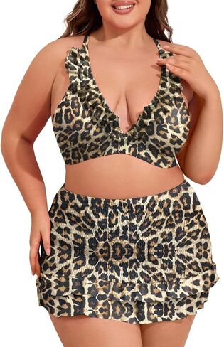 أطقم بيكيني مقاس كبير برقبة على شكل حرف V للنساء بدلات استحمام عالية الخصر مكونة من 3 قطع ملابس سباحة للتحكم في البطن in Kuwait