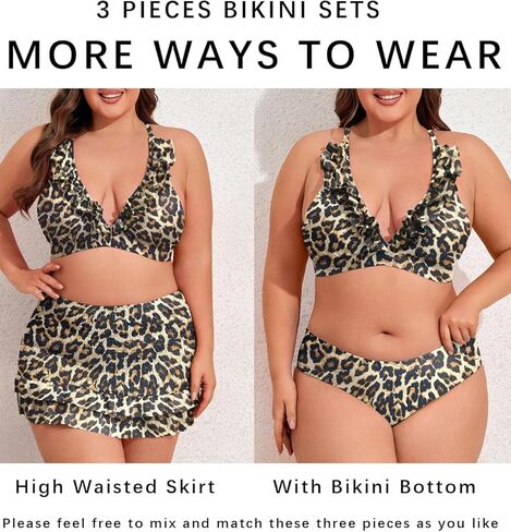 أطقم بيكيني مقاس كبير برقبة على شكل حرف V للنساء بدلات استحمام عالية الخصر مكونة من 3 قطع ملابس سباحة للتحكم في البطن in Kuwait