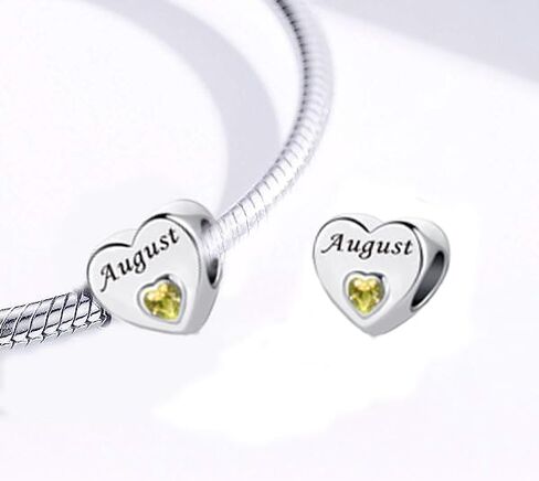 Birthstone Heart Charm January-December 12 Months Happy Birthday Charm Bead Compatible with Pandora Charms Bracelets for Family Grandma Mom in Kuwait