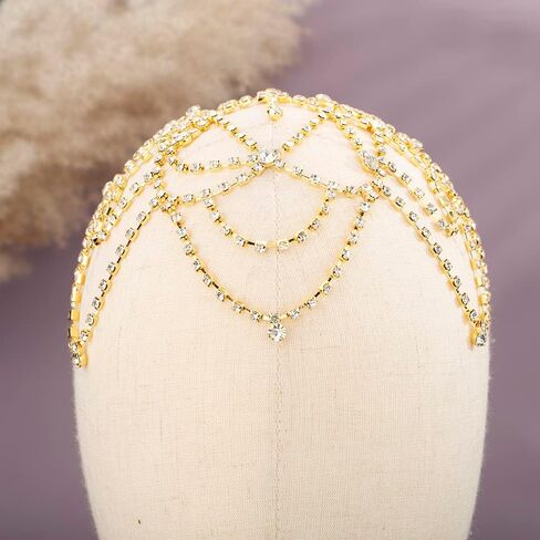 Rumtock Tassel Rhinestones Cap Headpiece Gold Forehead Piece with Crystal Beads for Women Girls Exotic Head Jewelry for Women Girls Wedding Bridal Headpiece in Kuwait