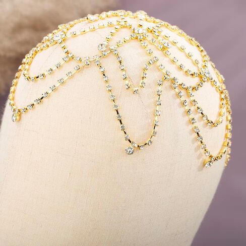 Rumtock Tassel Rhinestones Cap Headpiece Gold Forehead Piece with Crystal Beads for Women Girls Exotic Head Jewelry for Women Girls Wedding Bridal Headpiece in Kuwait