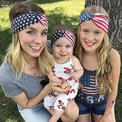 LABANCA 4 Pack 4th of July Headband Head Band Wrap American Flag Print Elastic Cloth Hairbands Bandana (4 Pcs) in Kuwait
