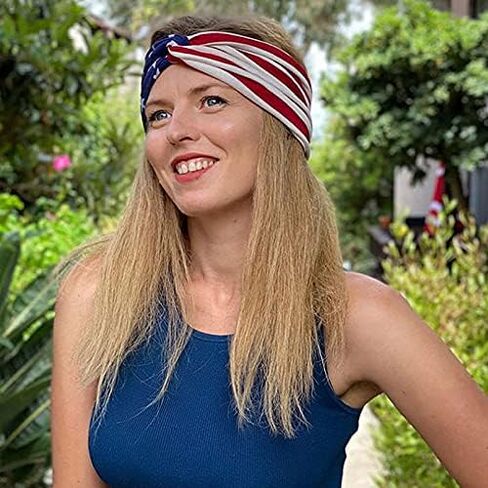 LABANCA 4 Pack 4th of July Headband Head Band Wrap American Flag Print Elastic Cloth Hairbands Bandana (4 Pcs) in Kuwait