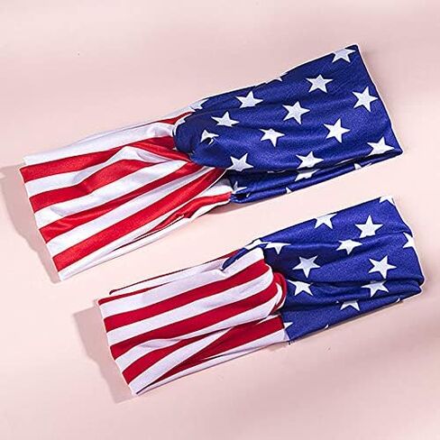 LABANCA 4 Pack 4th of July Headband Head Band Wrap American Flag Print Elastic Cloth Hairbands Bandana (4 Pcs) in Kuwait