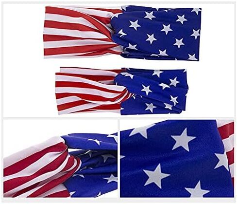 LABANCA 4 Pack 4th of July Headband Head Band Wrap American Flag Print Elastic Cloth Hairbands Bandana (4 Pcs) in Kuwait