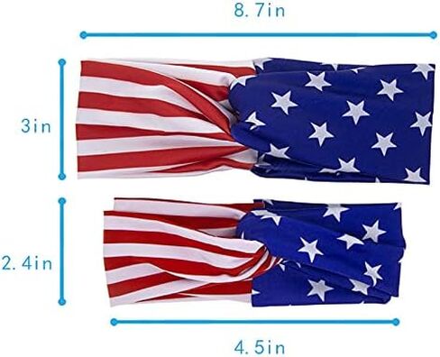 LABANCA 4 Pack 4th of July Headband Head Band Wrap American Flag Print Elastic Cloth Hairbands Bandana (4 Pcs) in Kuwait