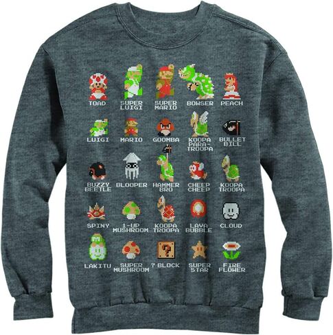 Nintendo Men's Pixel Cast- Crew Fleece Crew Fleece in Saudi Arabia