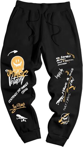 COZYEASE Men's Jogger Sweatpants Drawstring Waist Gym Workout Athletic Jogger Pants with Pockets Cartoon Graphic Black M in Saudi Arabia