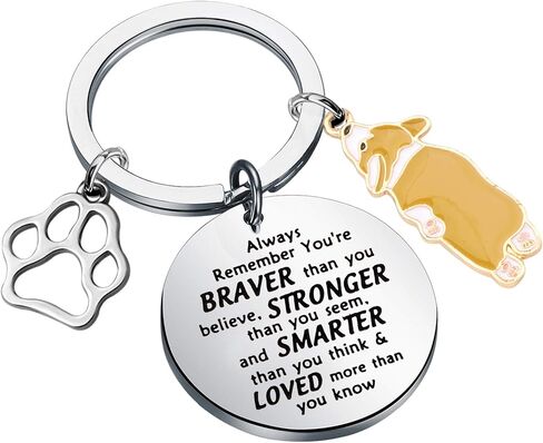 AKTAP Welsh Corgi Dog Keychain Corgi Lover Jewelry for Dog Mom Dog Dad Always Remember You’re Braver Than You Believed (Corgi Remember Keychain) in Saudi Arabia