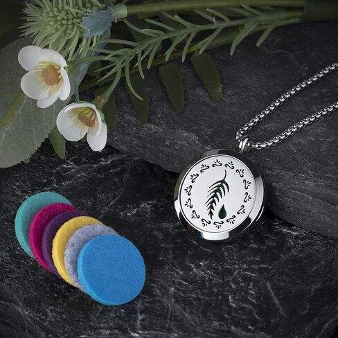 LUV-SPOT Top Essential Oils Diffuser Necklace Set with 2 Pendants, 316L Stainless Steel Couple Necklaces with Green Leaf Hollow Pattern in Kuwait