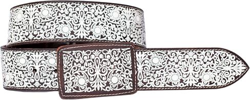 Genérico حزام جلدي للرجال زهور ورموز. سينتو شارو دي كورو لاسيادو. الألوان حزام جلد بني وأبيض. in Kuwait