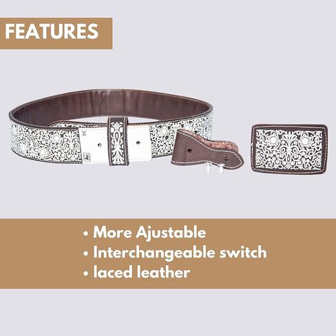 Genérico حزام جلدي للرجال زهور ورموز. سينتو شارو دي كورو لاسيادو. الألوان حزام جلد بني وأبيض. in Kuwait